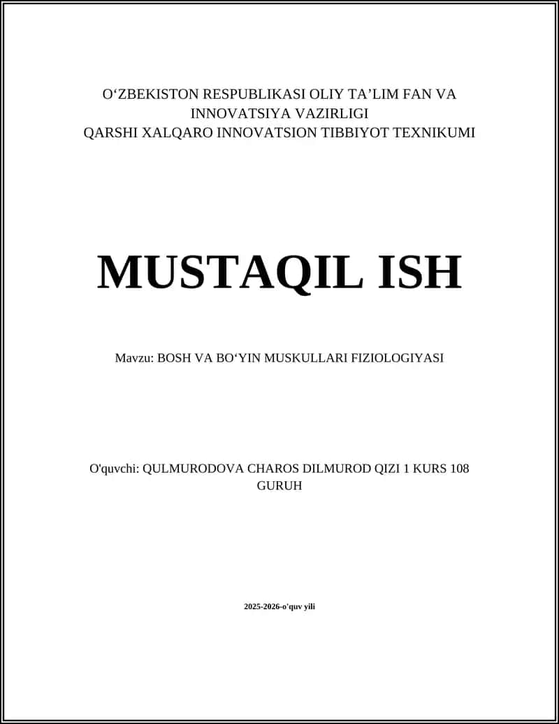 Bosh va boʻyin mushaklari anatomiyasi va fiziologiyasi 1