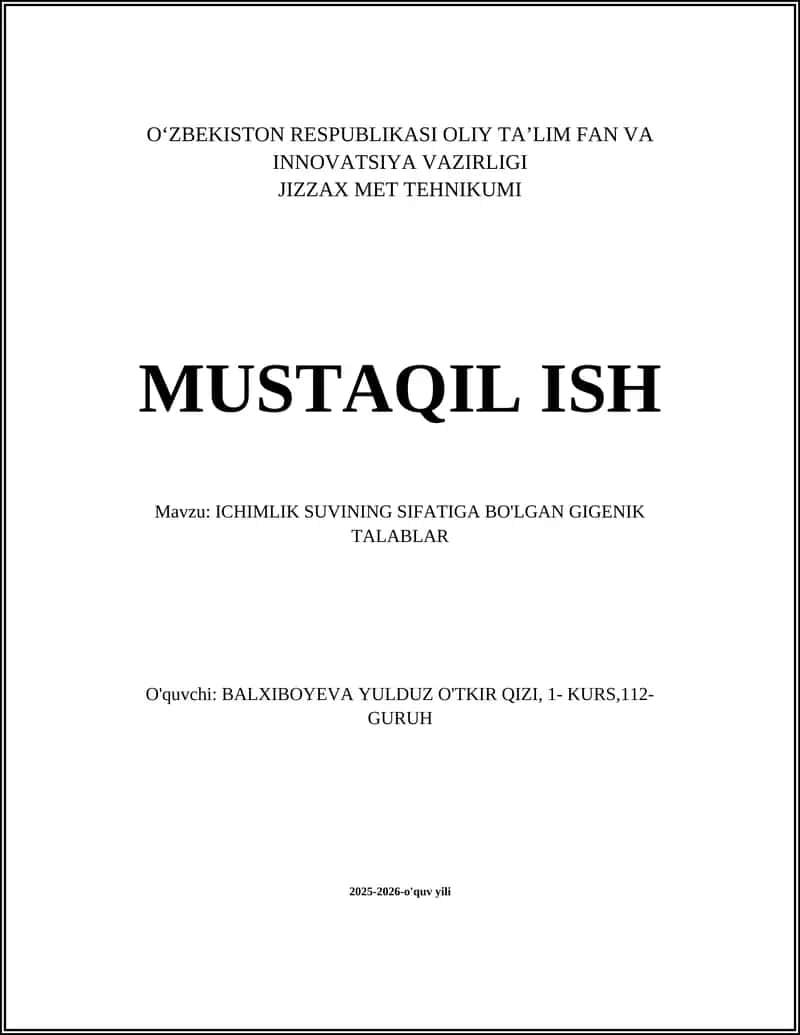 Ichimlik Suvining Mikrobiologik Talablari 1