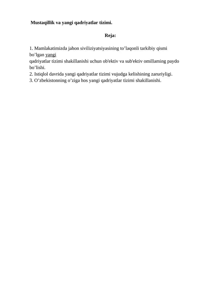 Mustaqillikva yangi qadriyatlartizimi 1