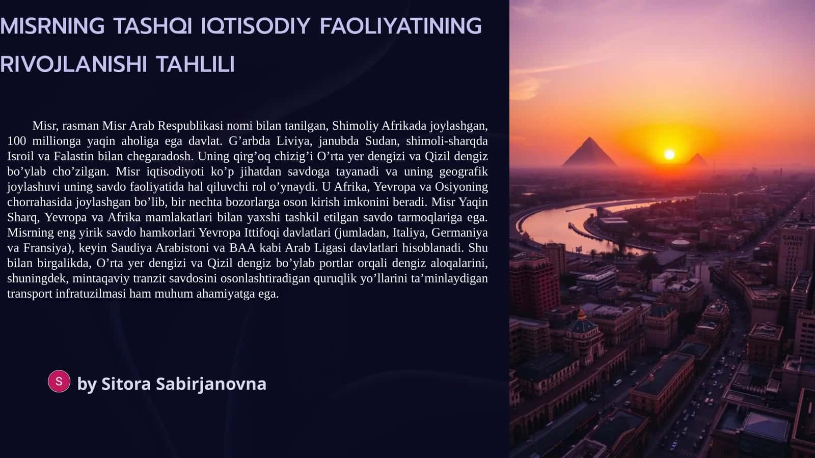 MISRNING TASHQI IQTISODIY FAOLIYATINING RIVOJLANISHI TAHLILI 1