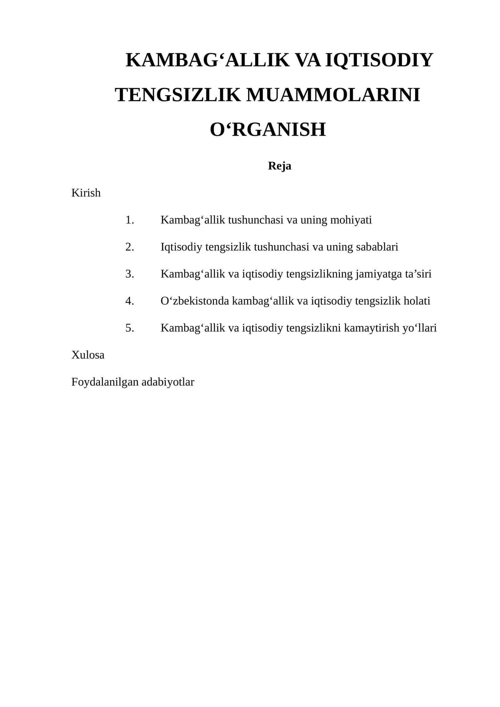KAMBAG‘ALLIK VA IQTISODIY TENGSIZLIK MUAMMOLARINI O‘RGANISH 1