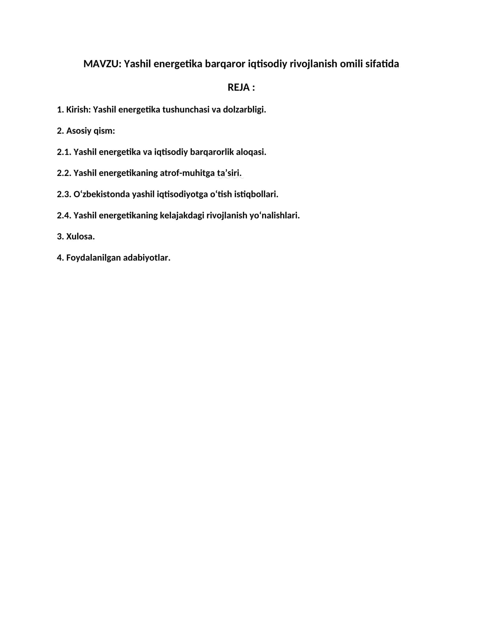 Yashil energetika barqaror iqtisodiy rivojlanish omili sifatida 1