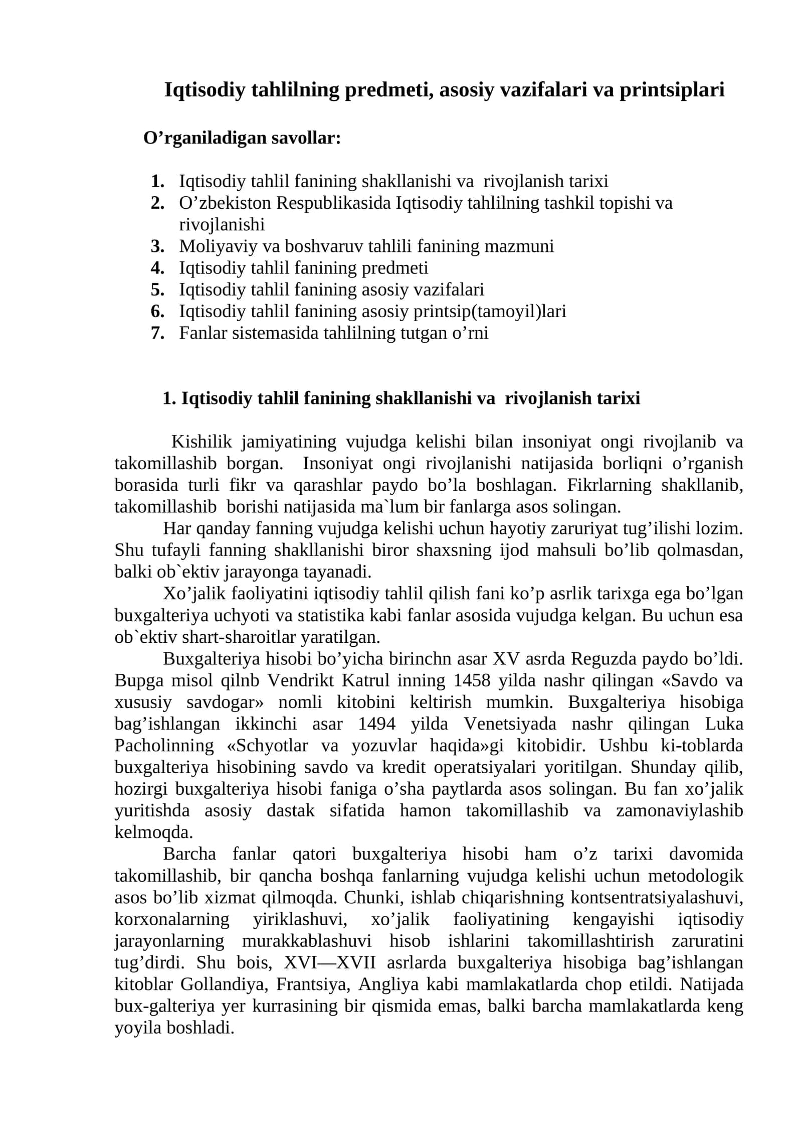 Iqtisodiy tahlilning predmeti, asоsiy vazifalari va printsiplari 1