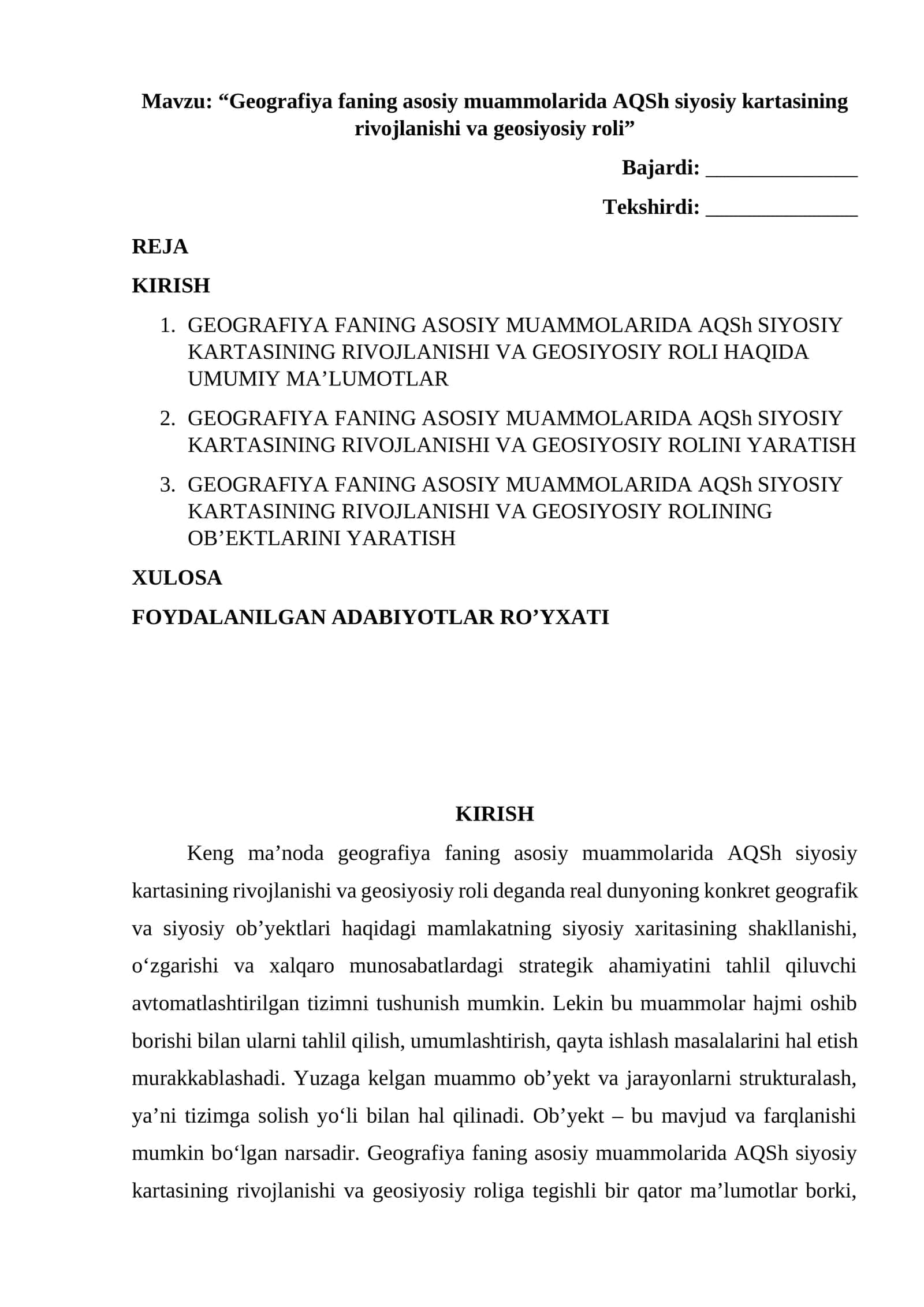 “Geografiya faning asosiy muammolarida AQSh siyosiy kartasining rivojlanishi va geosiyosiy roli” 1