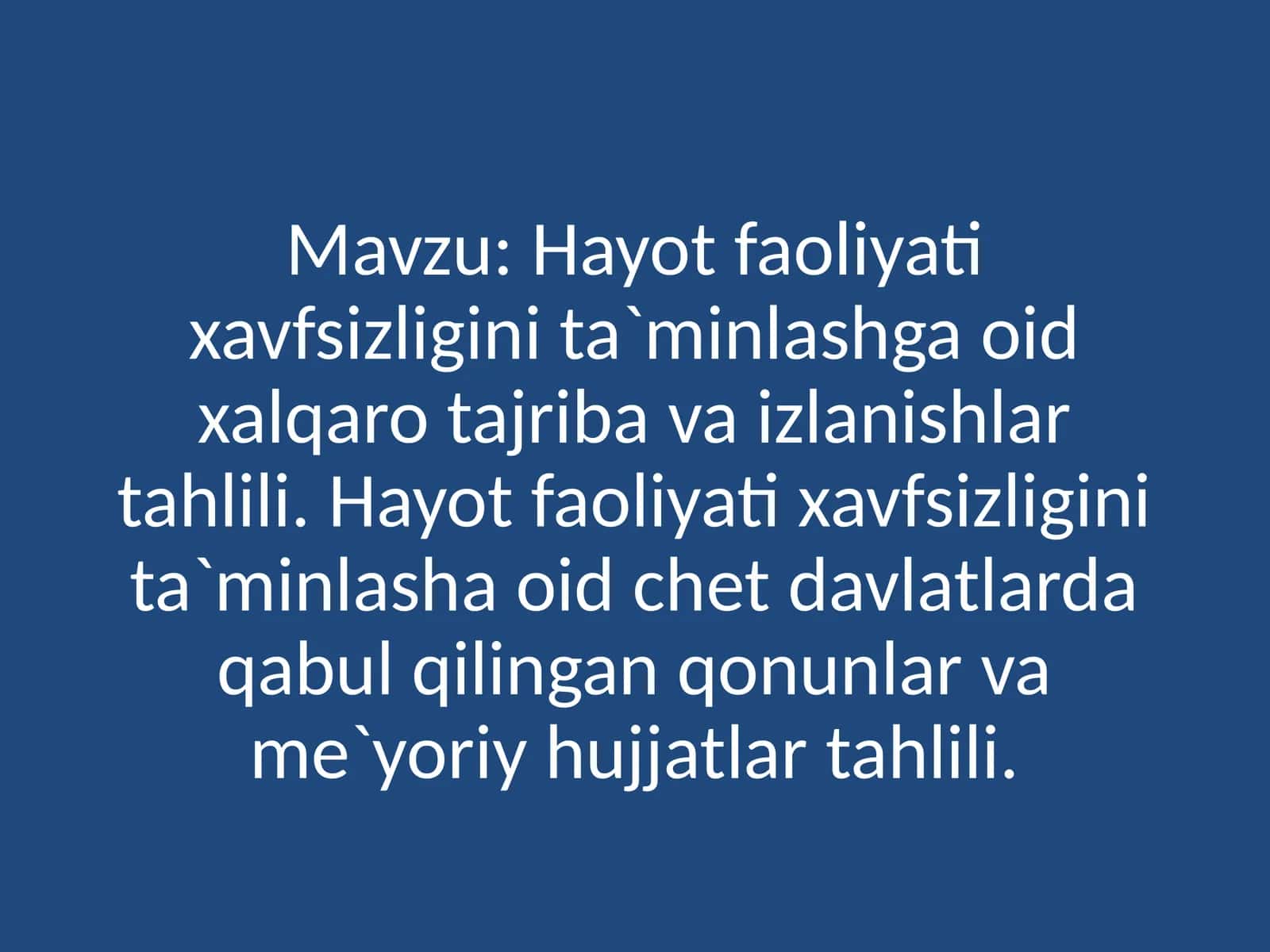 Hayot faoliyati xavfsizligini ta'minlashga oid xalqaro tajriba va izlanishlar tahlili 1