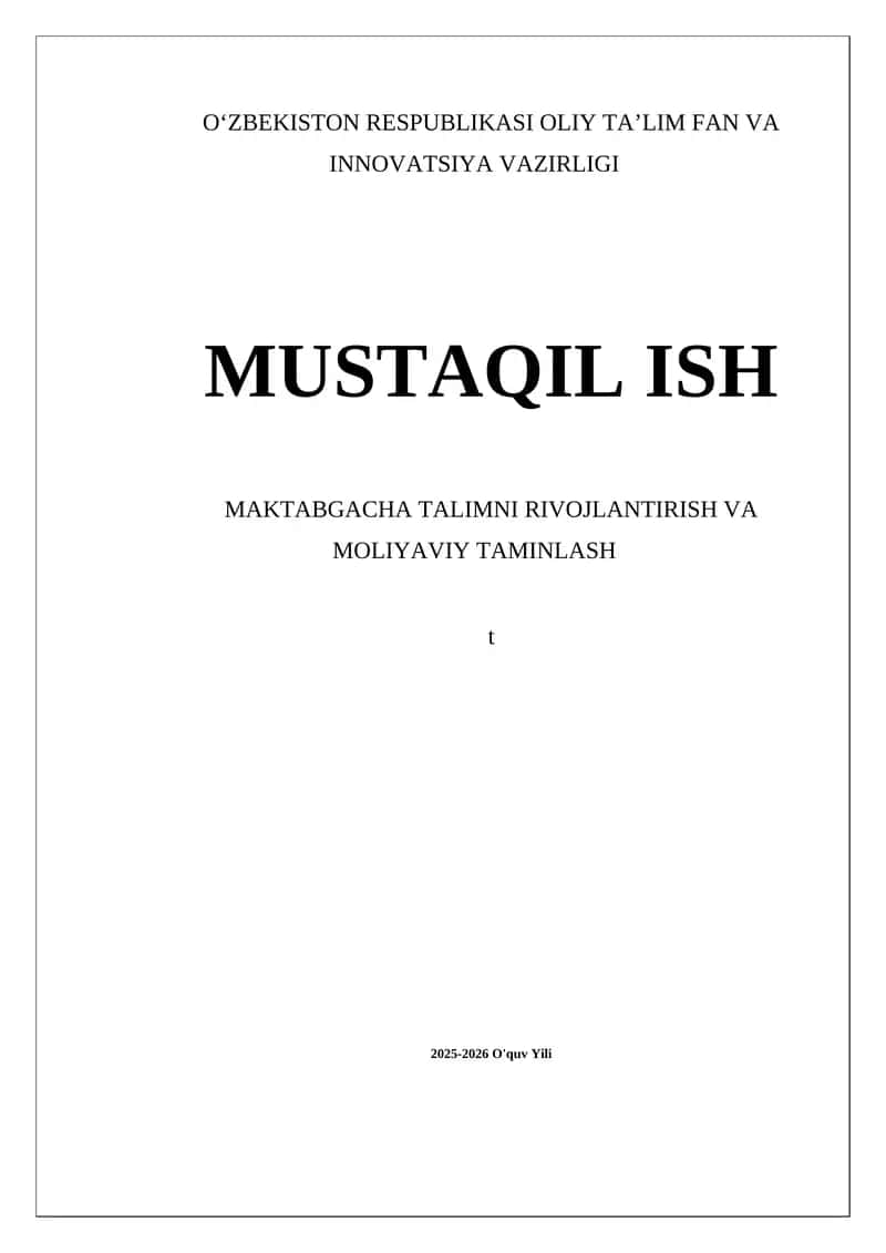 Maktabgacha talim rivojlanishi va moliyaviy taminlash 1