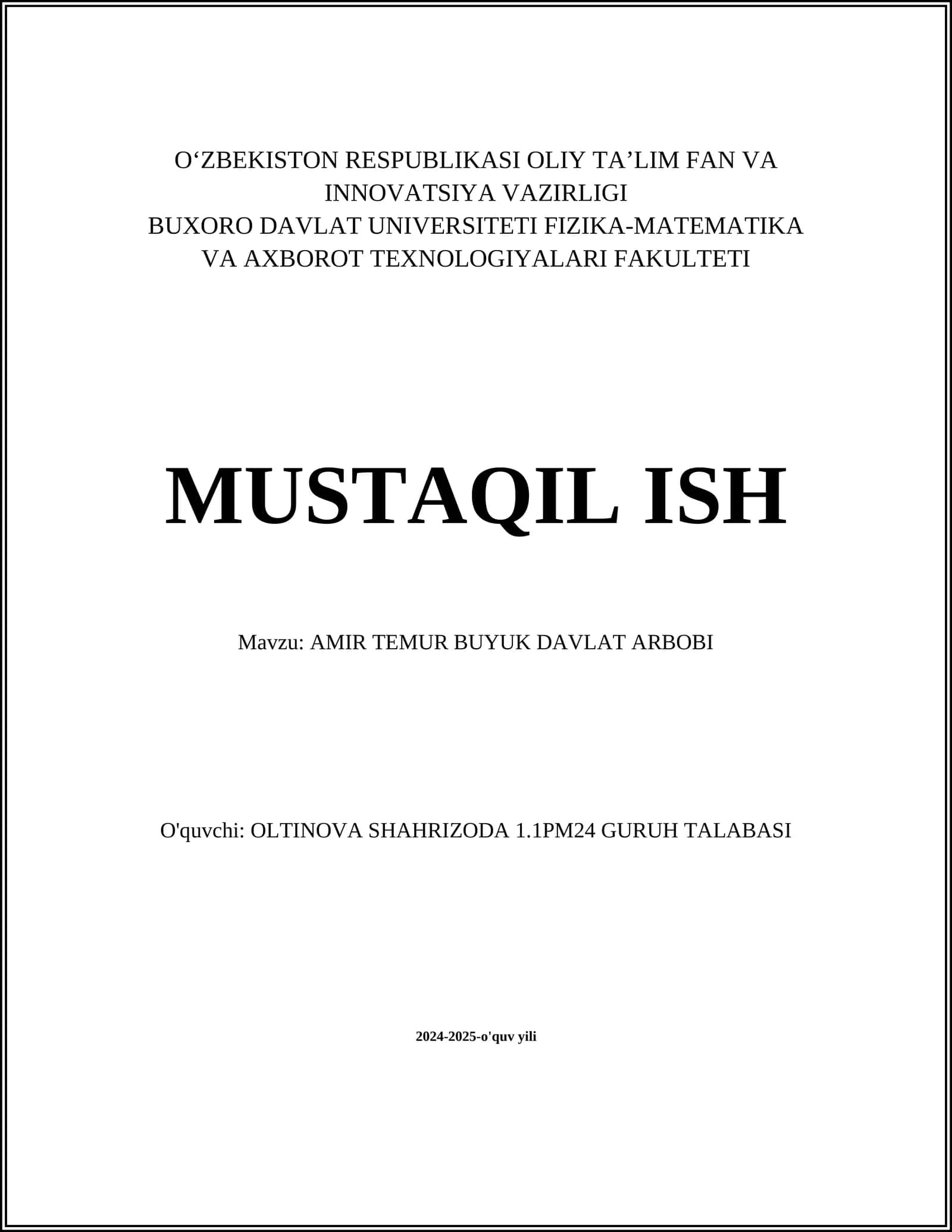 AMIR TEMUR BUYUK DAVLAT ARBOBI 1