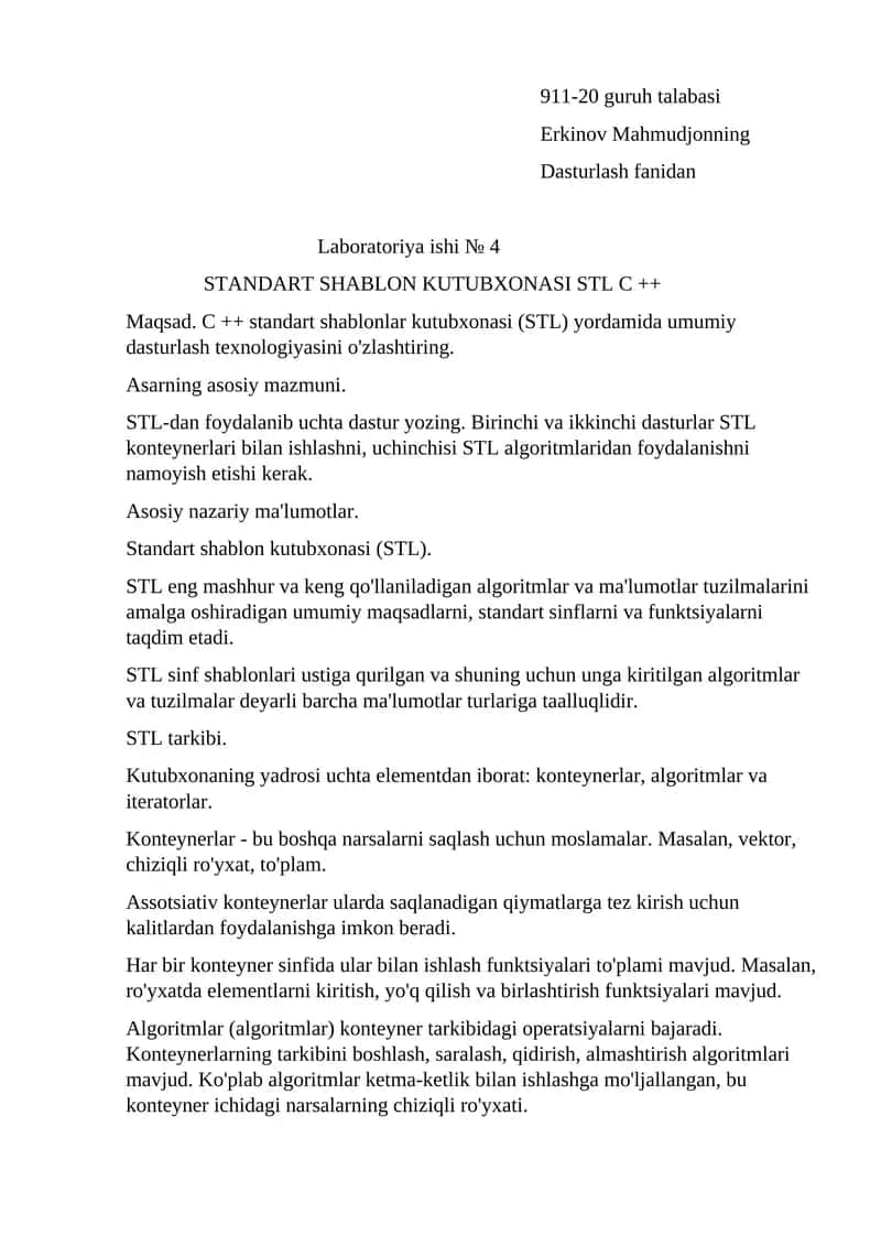 STL C ++ Standart Shablon Kutubxona 1