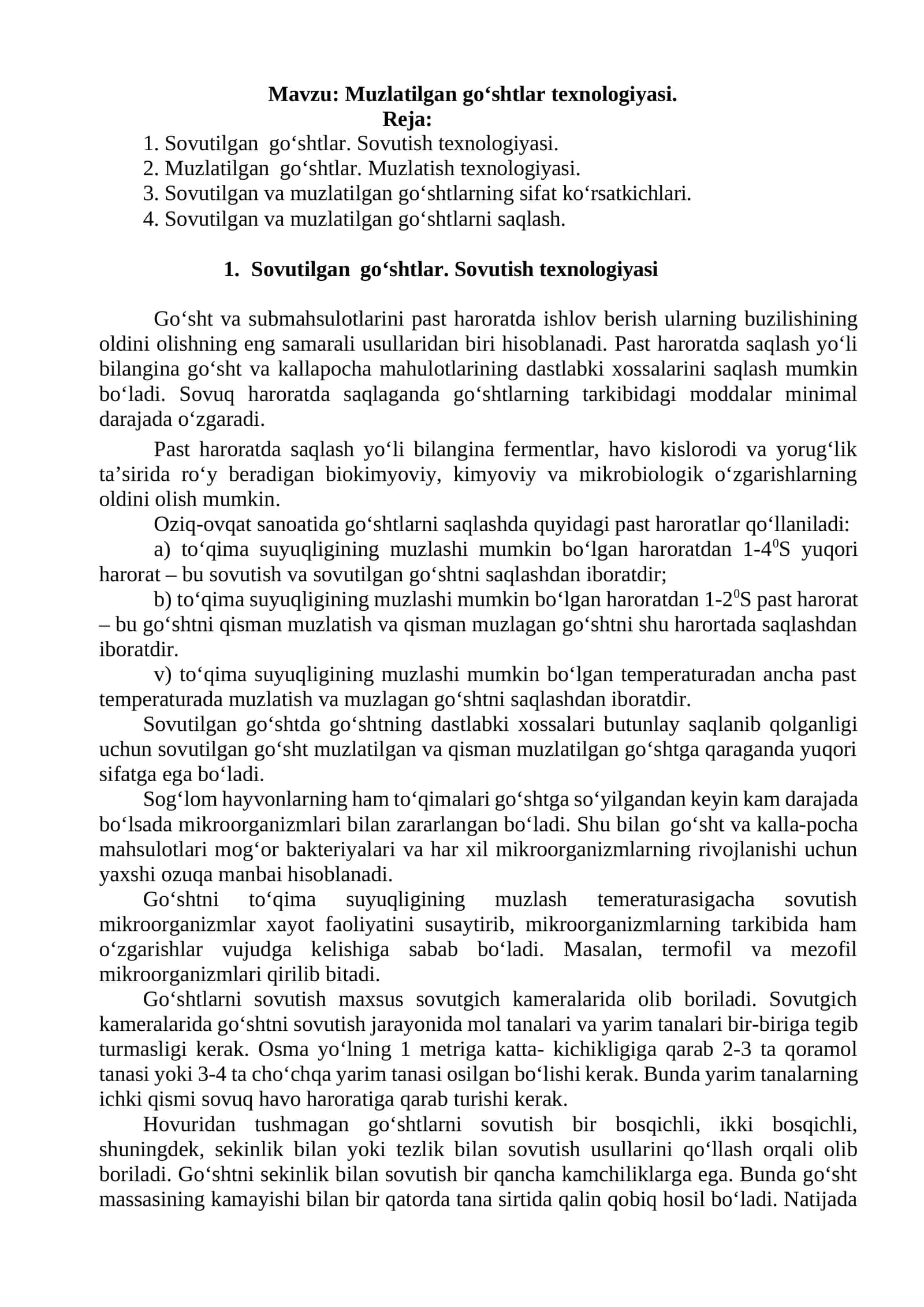 Muzlatilgan go‘shtlar texnologiyasi 1