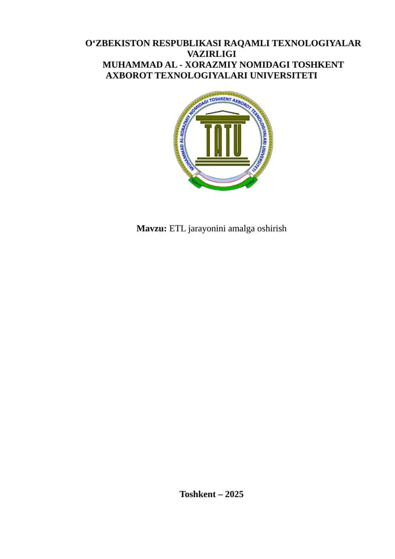 ETL jarayonini amalga oshirish 1