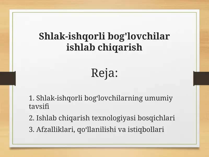 Shlak-ishqorli bog'lovchilar ishlab chiqarish 1