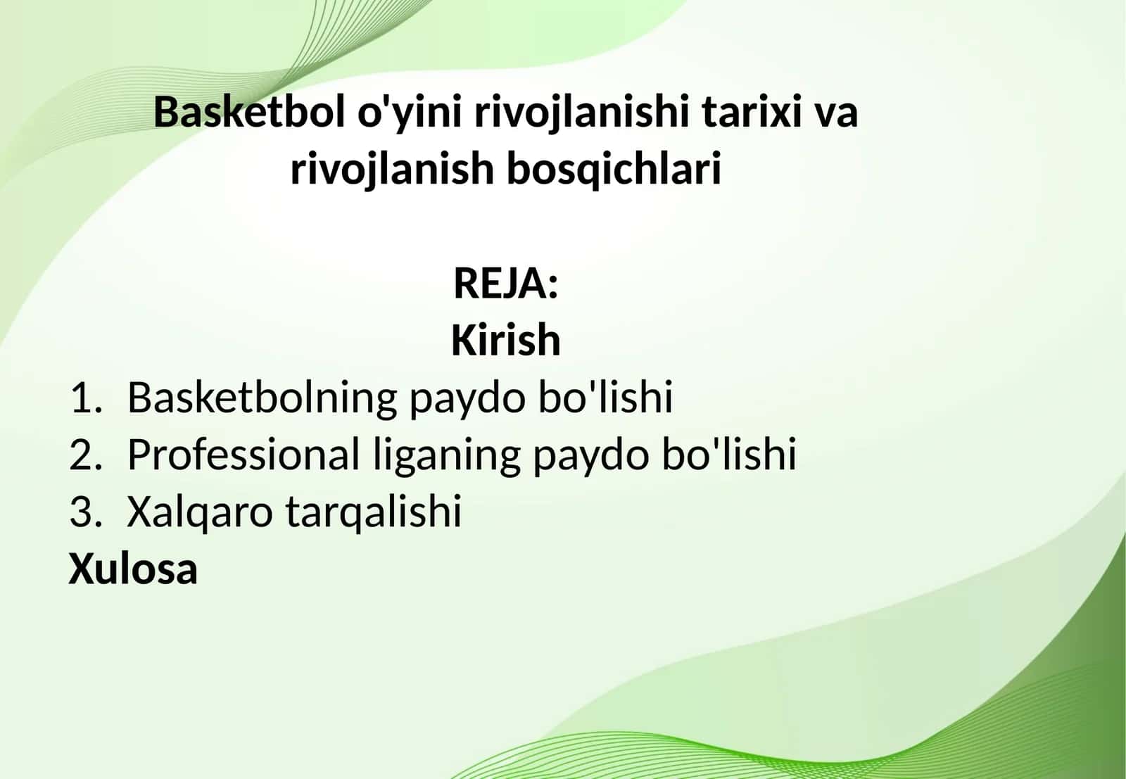 Basketbol o'yini rivojlanishi tarixi va rivojlanish bosqichlari 1