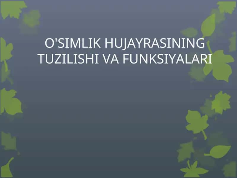 O'SIMLIK HUJAYRASINING TUZILISHI VA FUNKSIYALARI 1