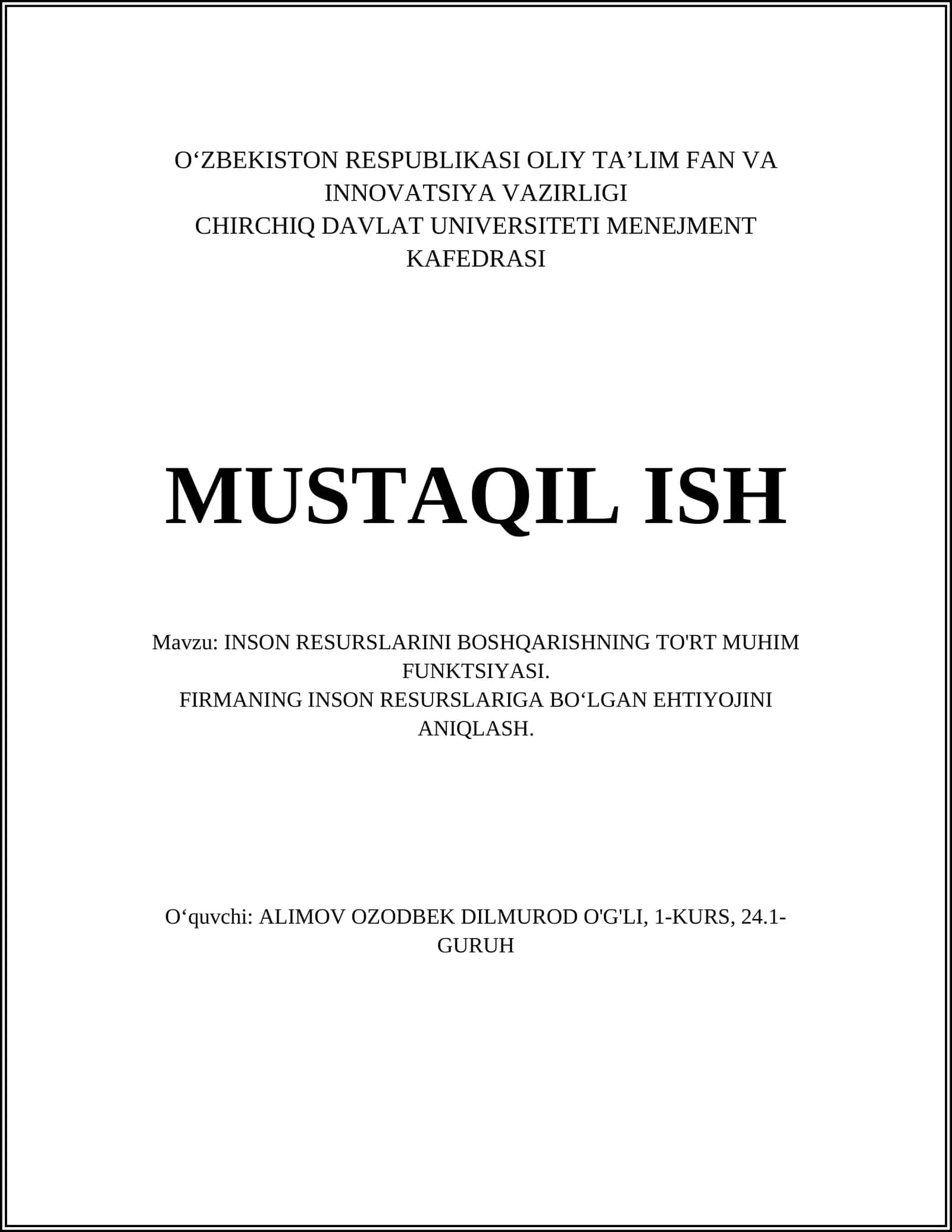 INSON RESURSLARINI BOSHQARISHNING TO'RT MUHIM FUNKTSIYASI 1