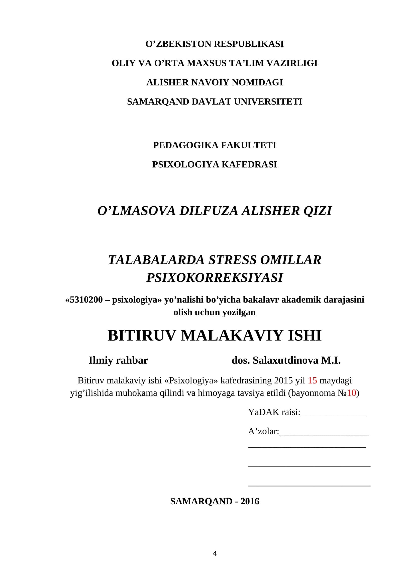 TALABALARDA STRESS OMILLAR PSIXOKORREKSIYASI 1