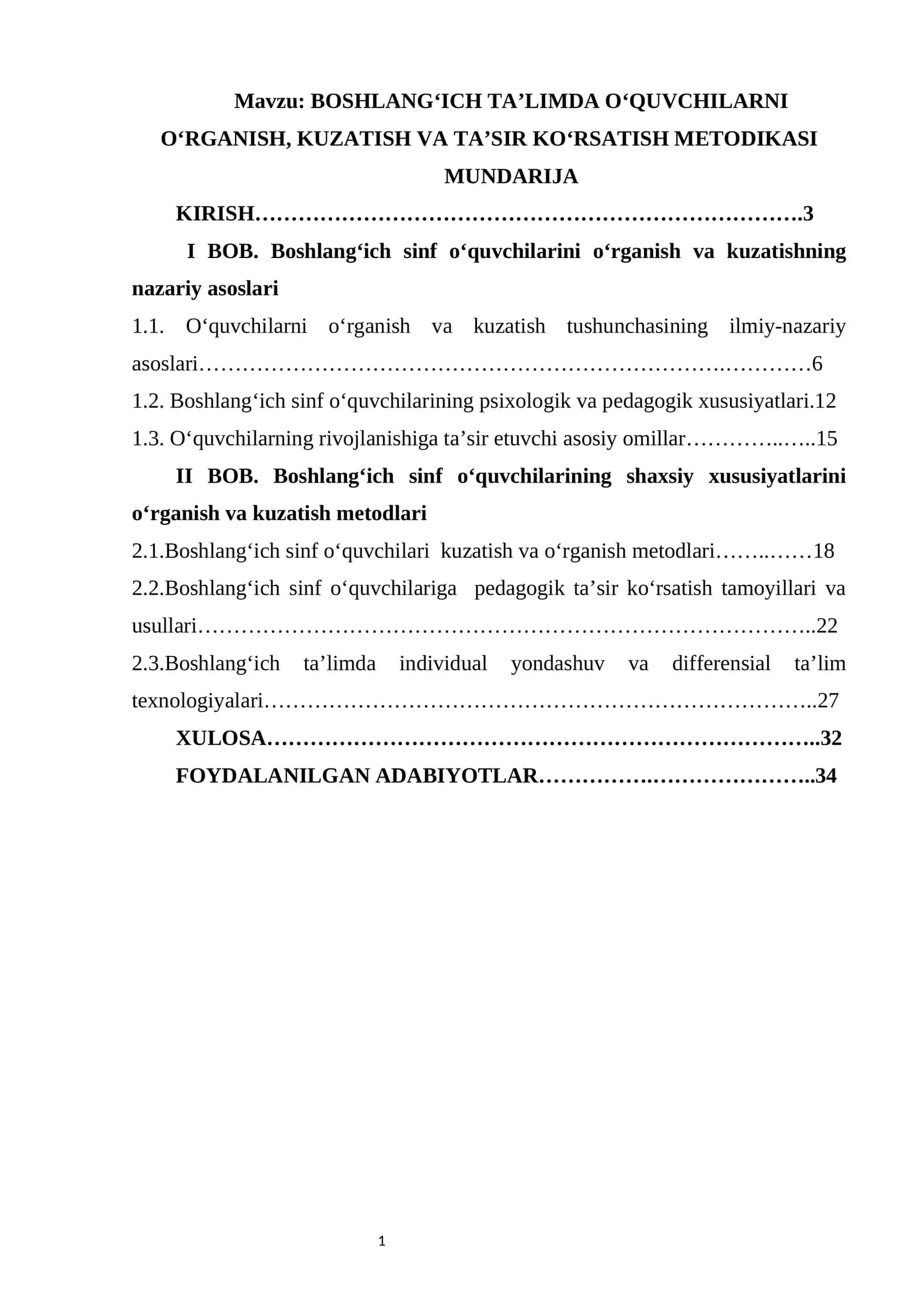 BOSHLANG‘ICH TA’LIMDA O‘QUVCHILARNI O‘RGANISH, KUZATISH VA TA’SIR KO‘RSATISH METODIKASI 1