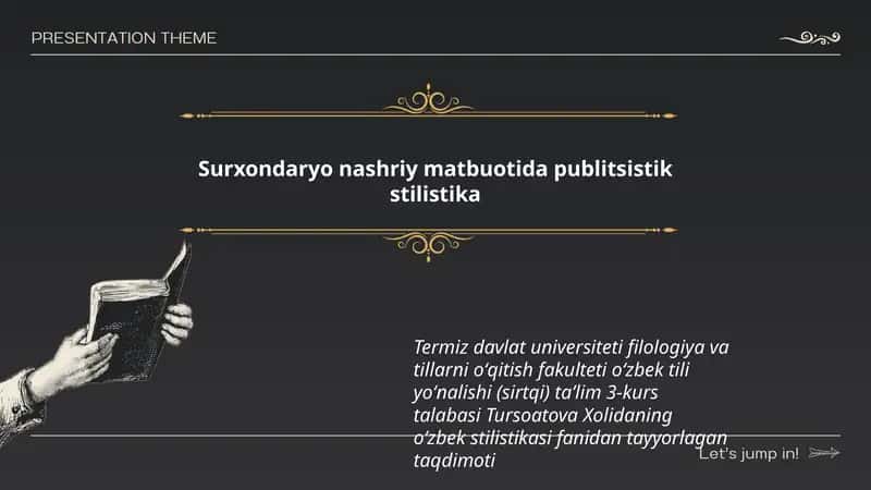 Tursoatova Xolidaning oʻzbek stilistikasi taqdimoti 1
