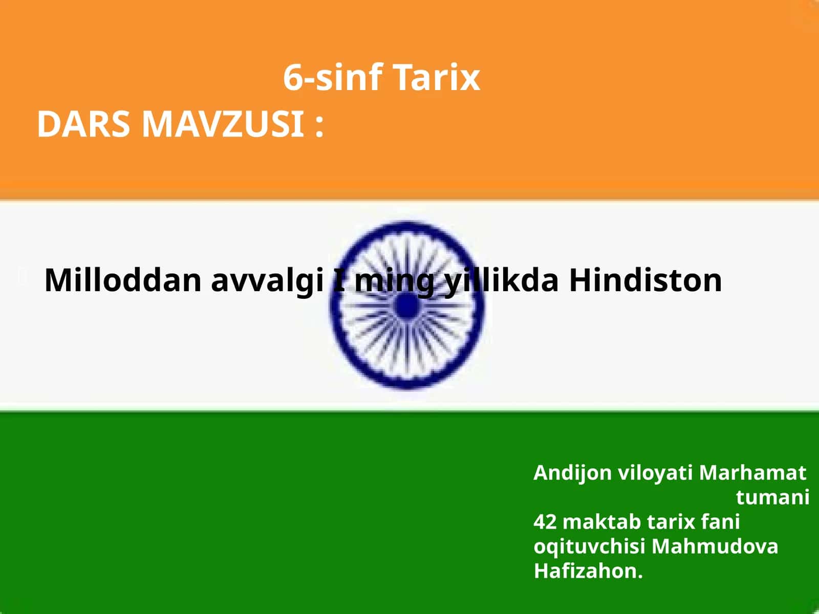 6-sinf Tarix fanidan Milloddan avvalgi I ming yillikda Hindiston dars ishlanma 1