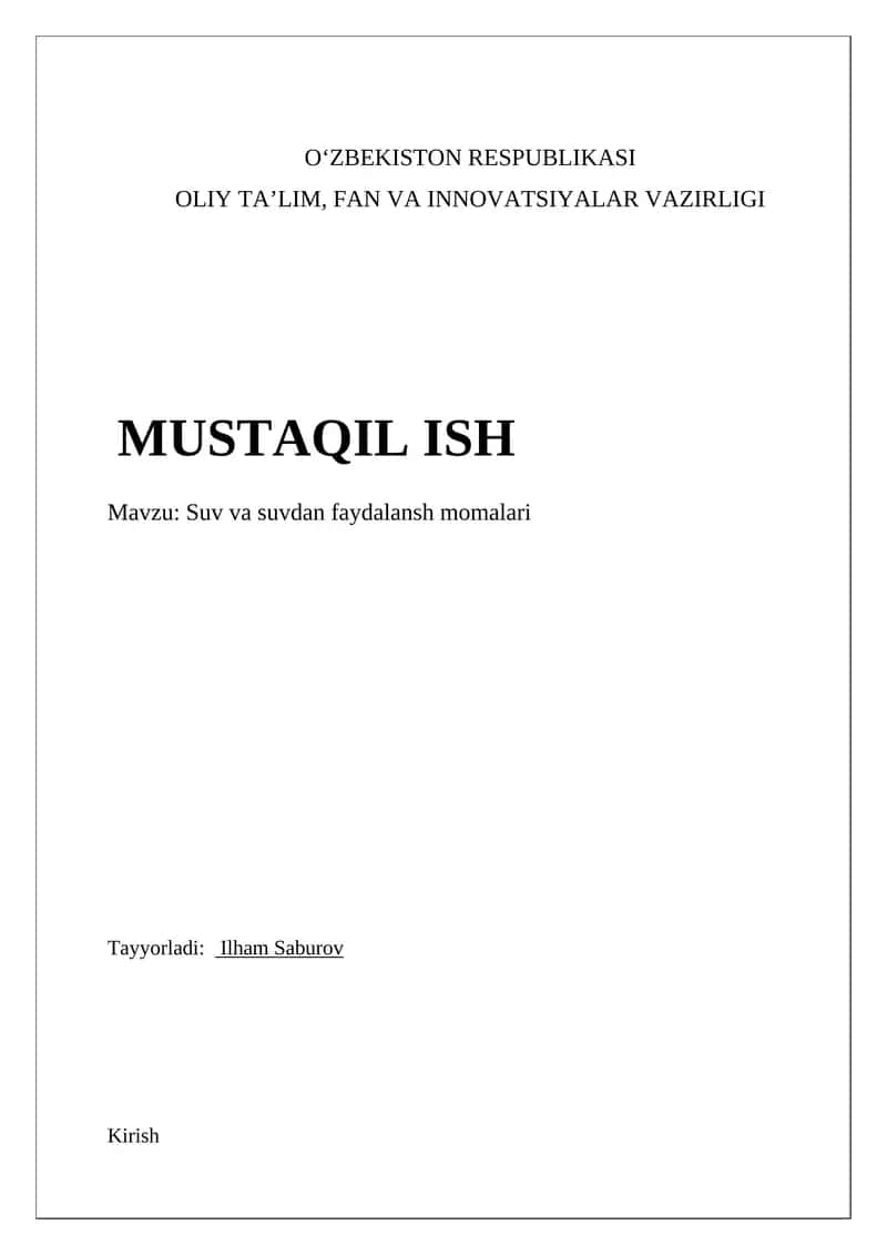 Suv va suvdan foydalansh momalari 1