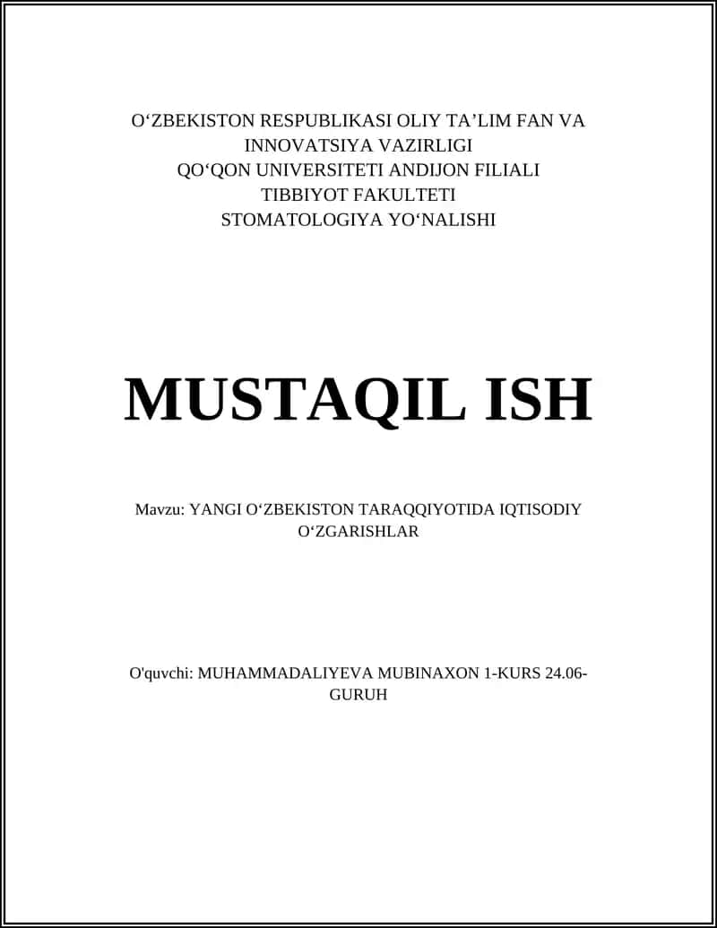 YANGI OʻZBEKISTON TARAQQIYOTIDA IQTISODIY OʻZGARISHLAR 1