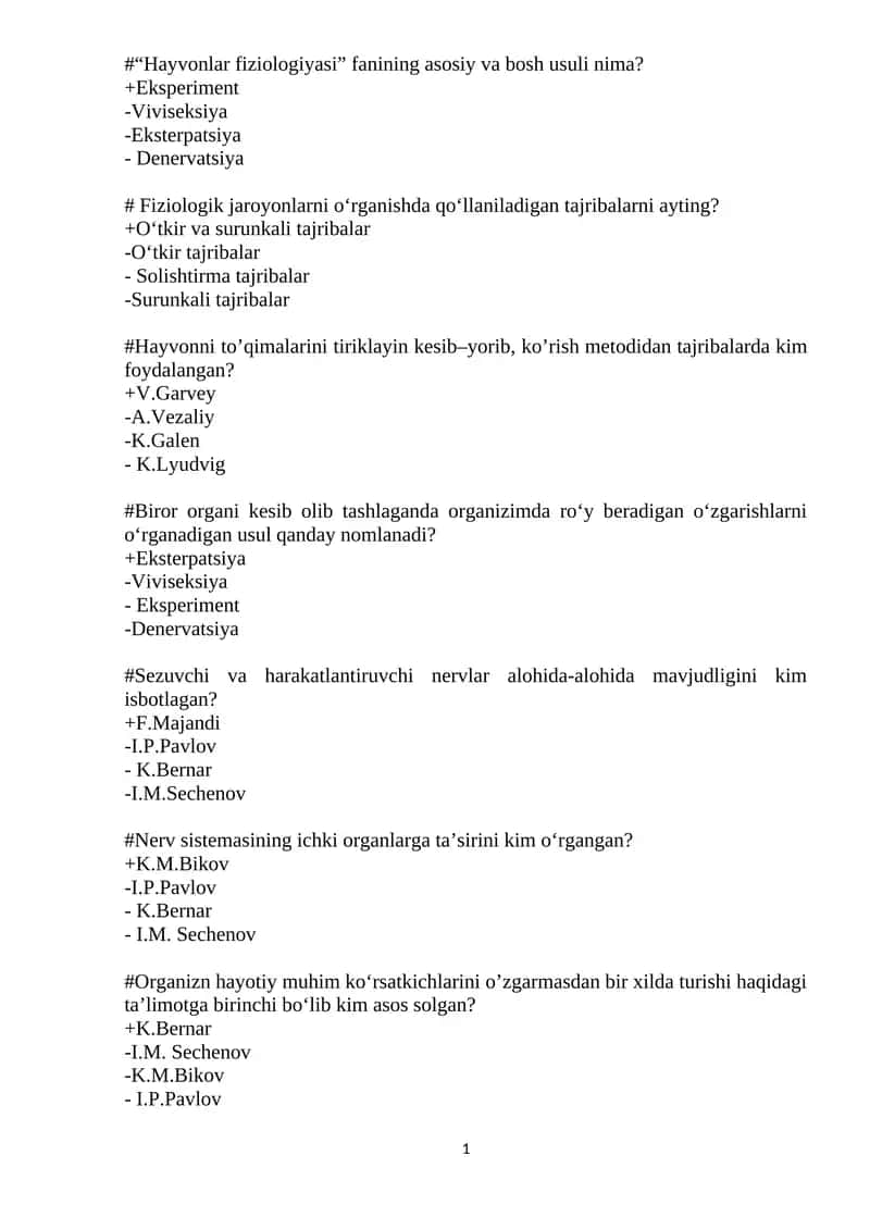 Hayvonlar Fiziologiyasi 1