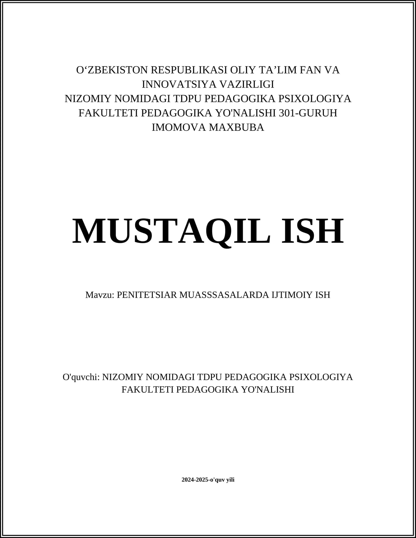 PENITETSIAR MUASSSASALARDA IJTIMOIY ISH 1