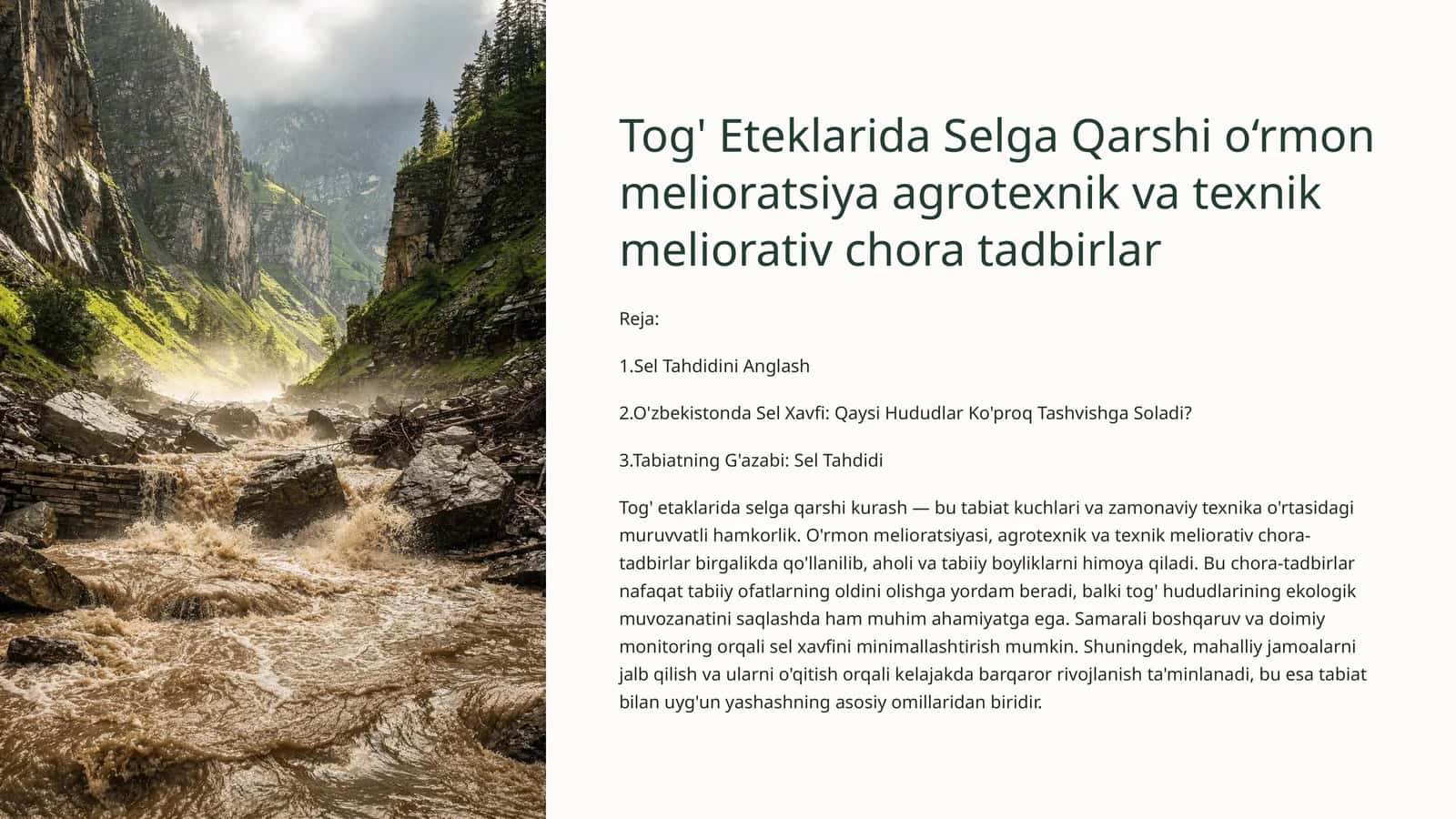 Tog' Eteklarida Selga Qarshi o‘rmon melioratsiya agrotexnik va texnik meliorativ chora tadbirlar 1