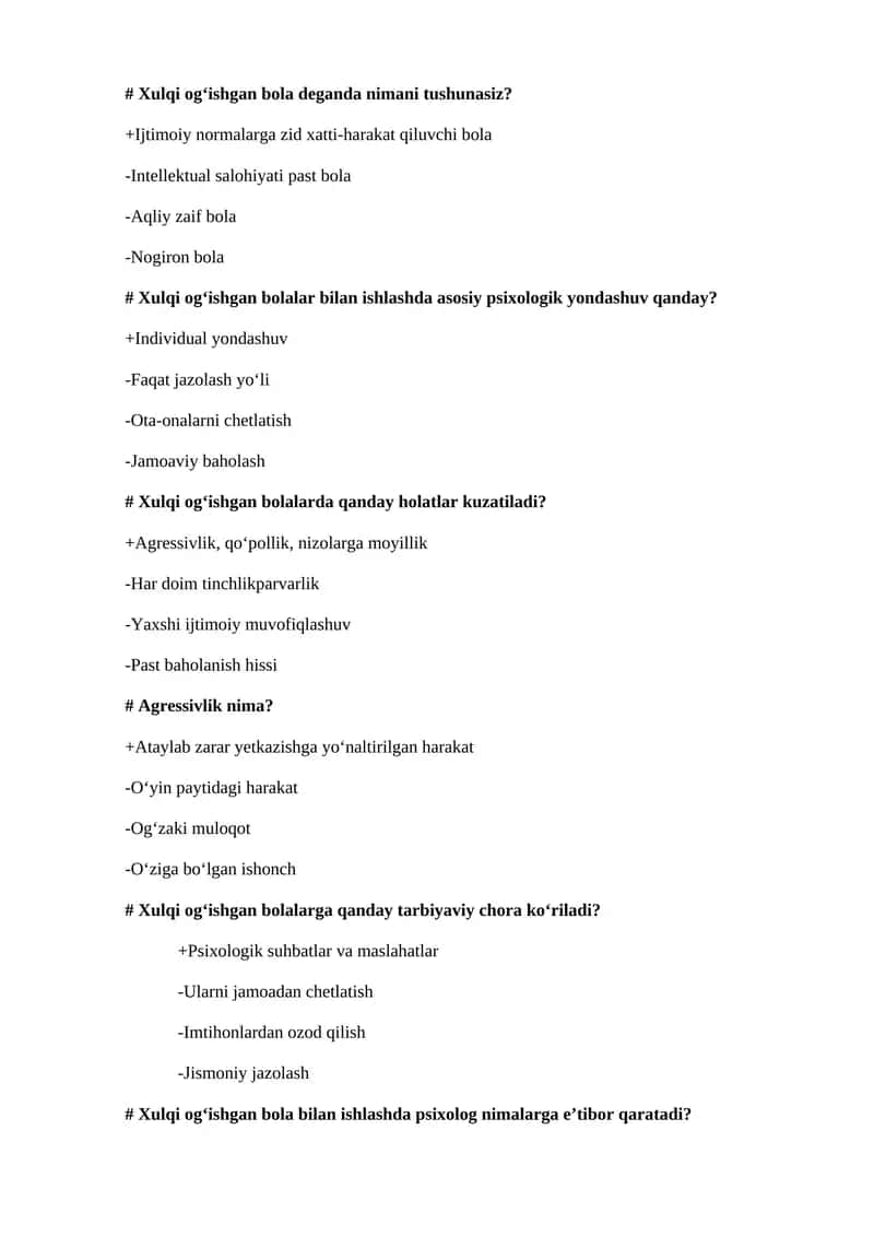 Xulqi og‘ishgan bolalar psixologiyasi 1