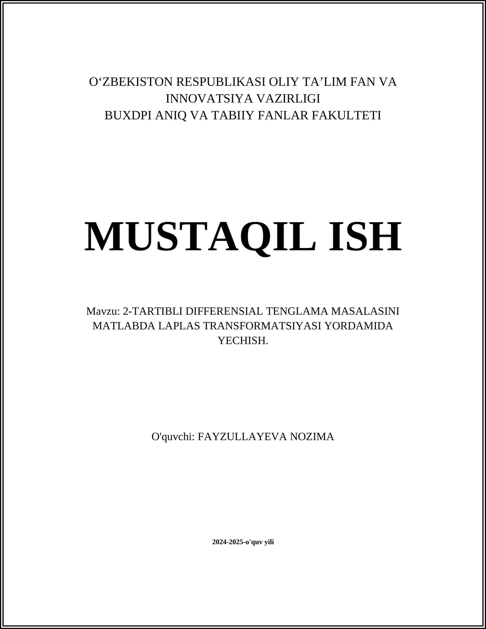 2-TARTIBLI DIFFERENSIAL TENGLAMA MASALASI 1