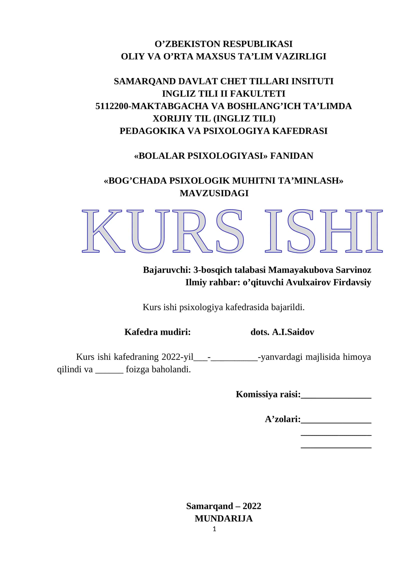 BOG’CHADA PSIXOLOGIK MUHITNI TA’MINLASH 1