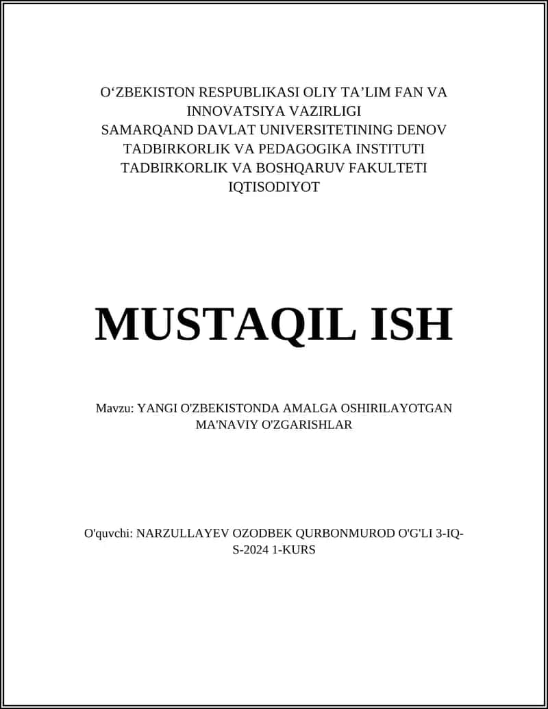 YANGI O'ZBEKISTONDA AMALGA OSHIRILAYOTGAN MA'NAVIY O'ZGARISHLAR 1
