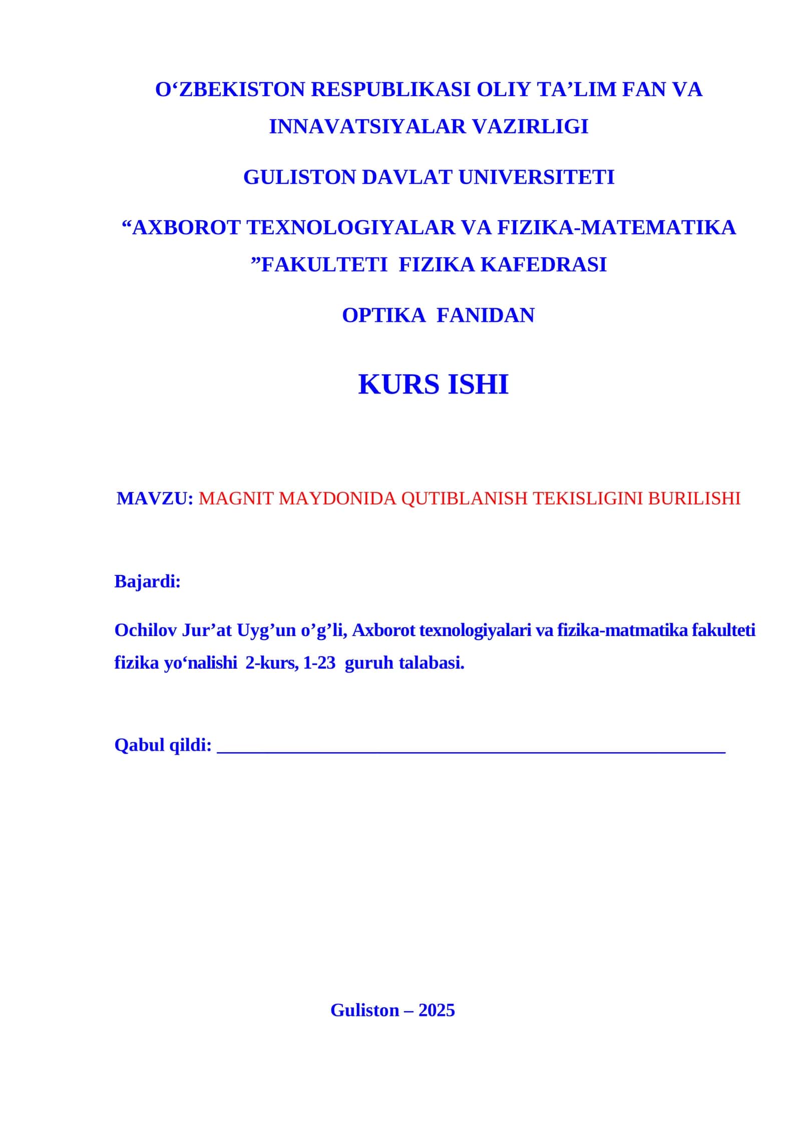 MAGNIT MAYDONIDA QUTIBLANISH TEKISLIGINI BURILISHI 1