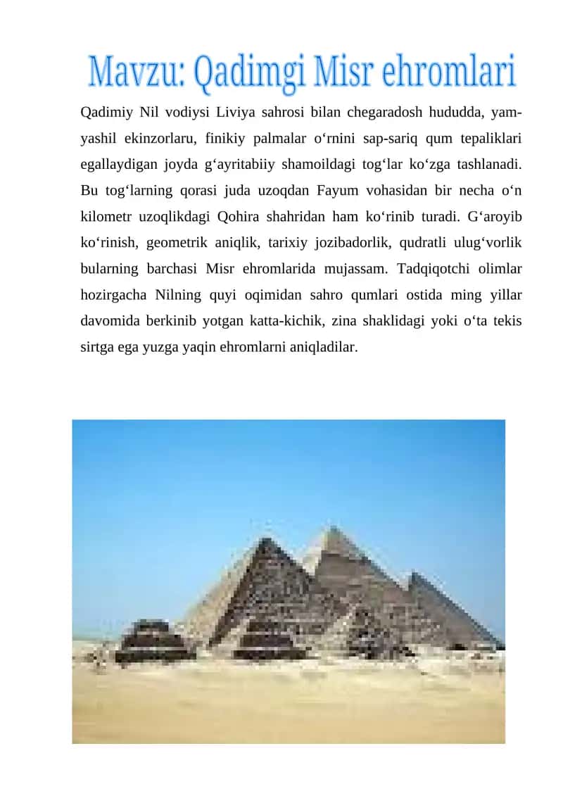 Qadimiy Nil vodiysi va Misr poytaxti 1