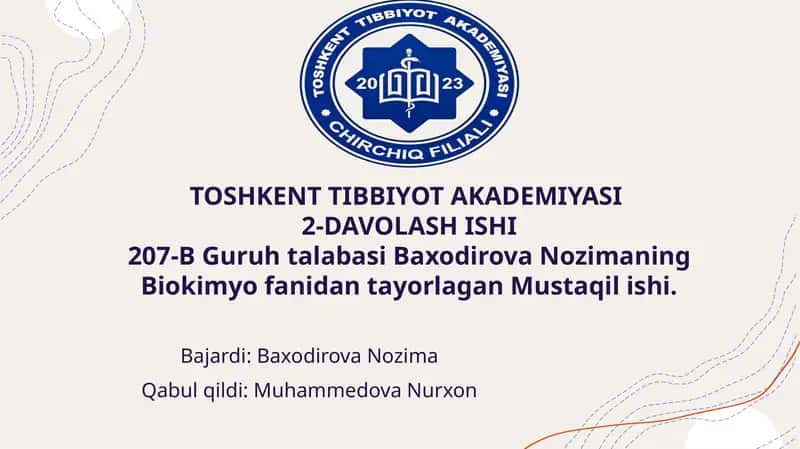 Metaboliksindrom kelib chiqishining biokimyoviy asoslari 1