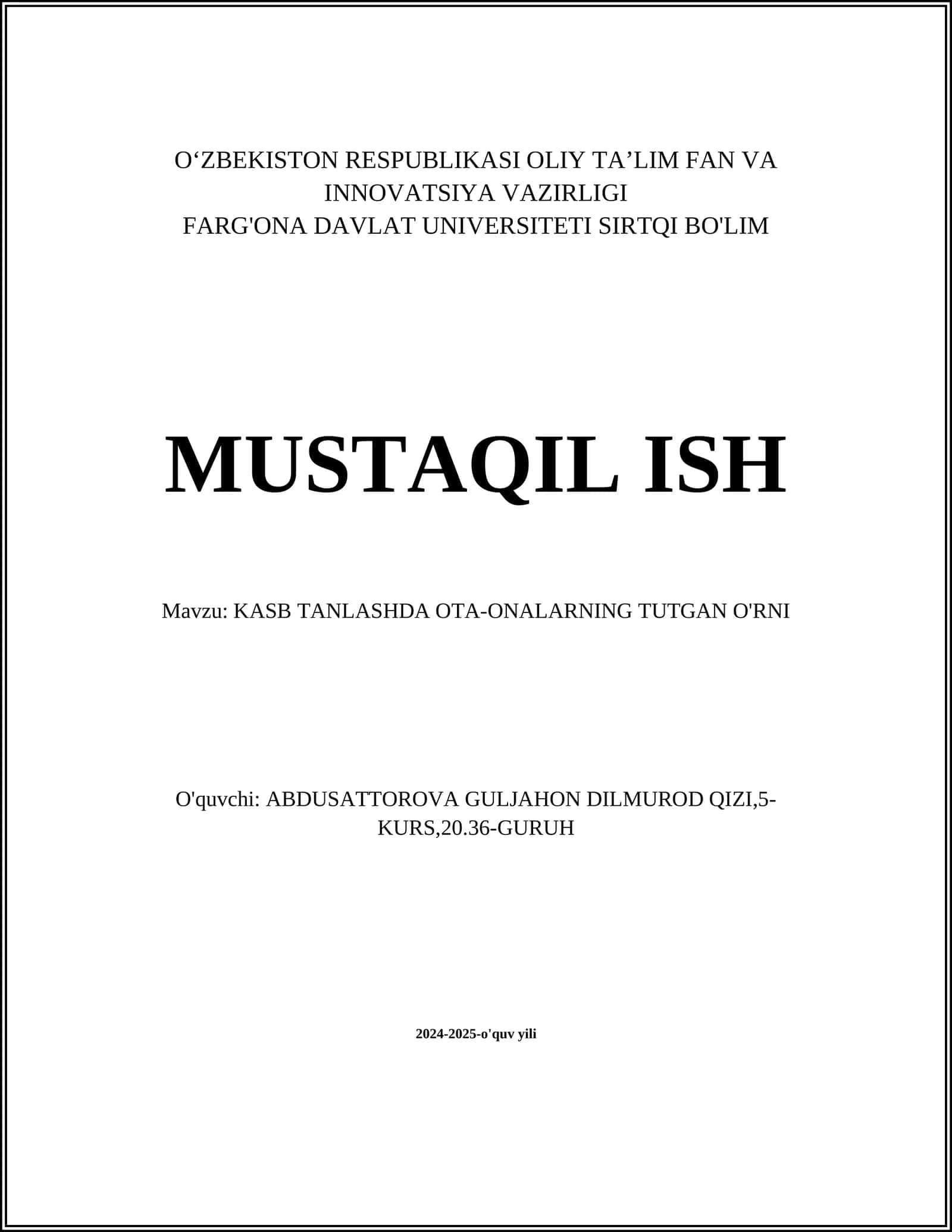 KASB TANLASHDA OTA-ONALARNING TUTGAN O'RNI 1