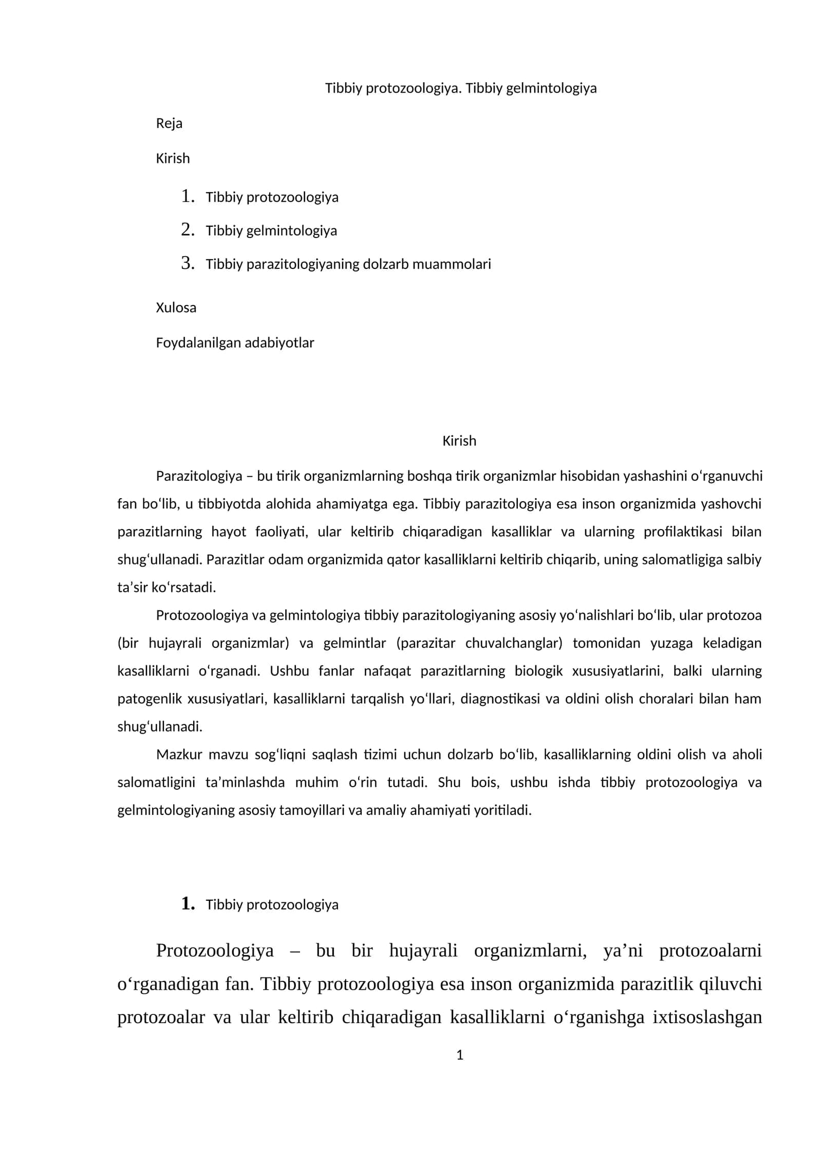 Tibbiy protozoologiya va gelmintologiya 1