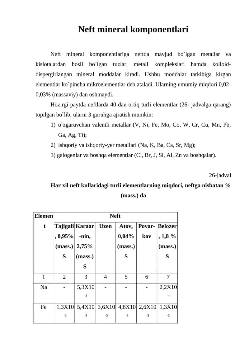Neft mineral komponentlari 1