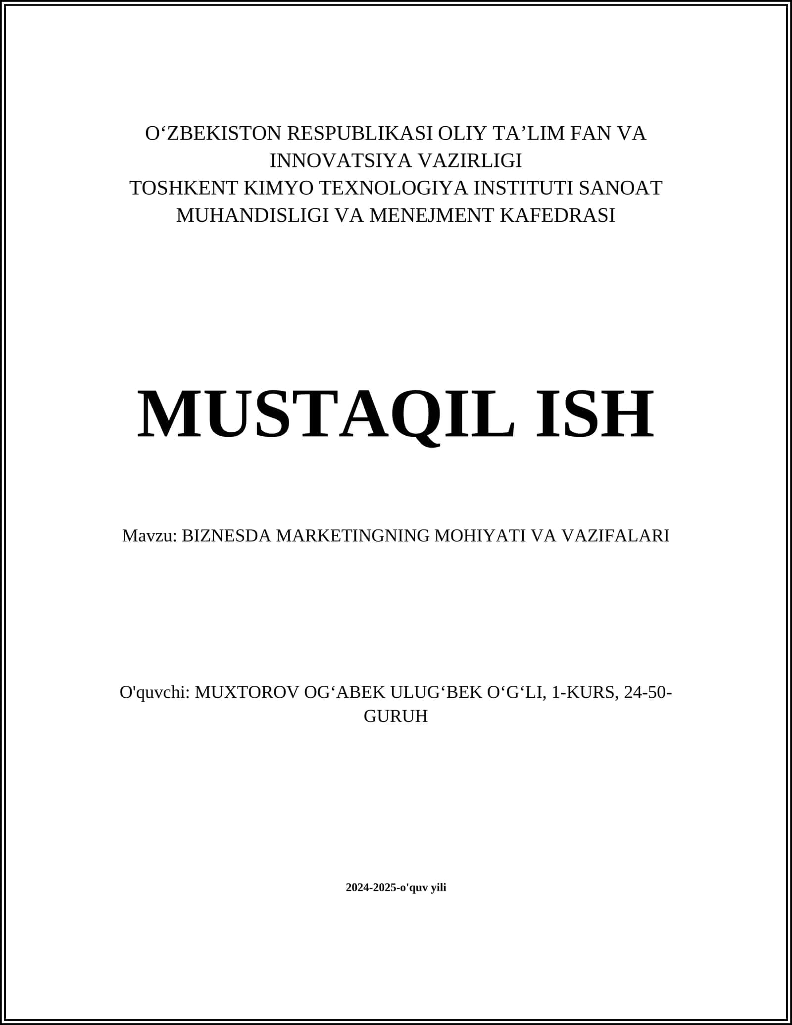 BIZNESDA MARKETINGNING MOHIYATI VA VAZIFALARI 1