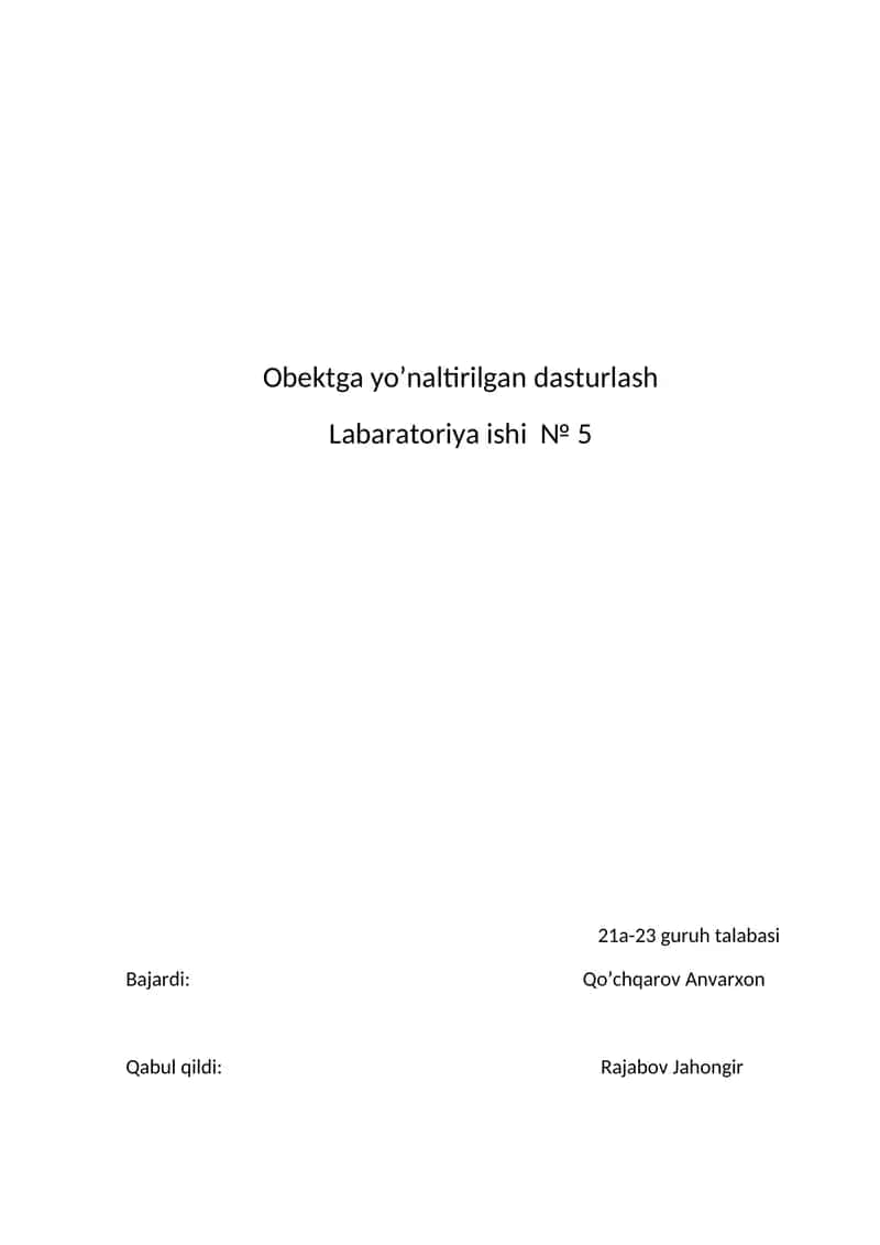 Obektga yo’naltirilgan dasturlash 1