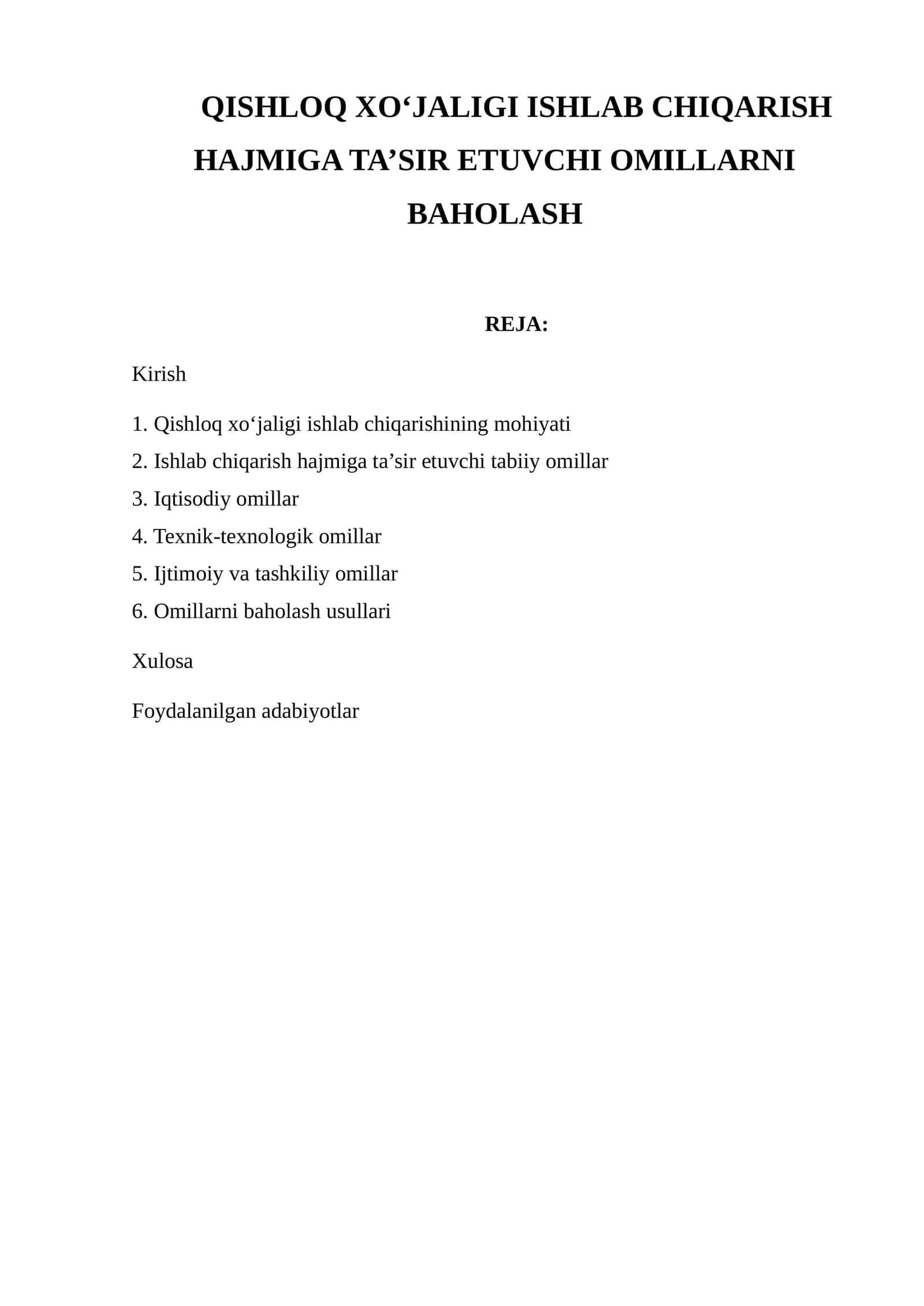 Qishloq xo‘jaligi ishlab chiqarish hajmiga ta’sir etuvchi omillarni baholash 1