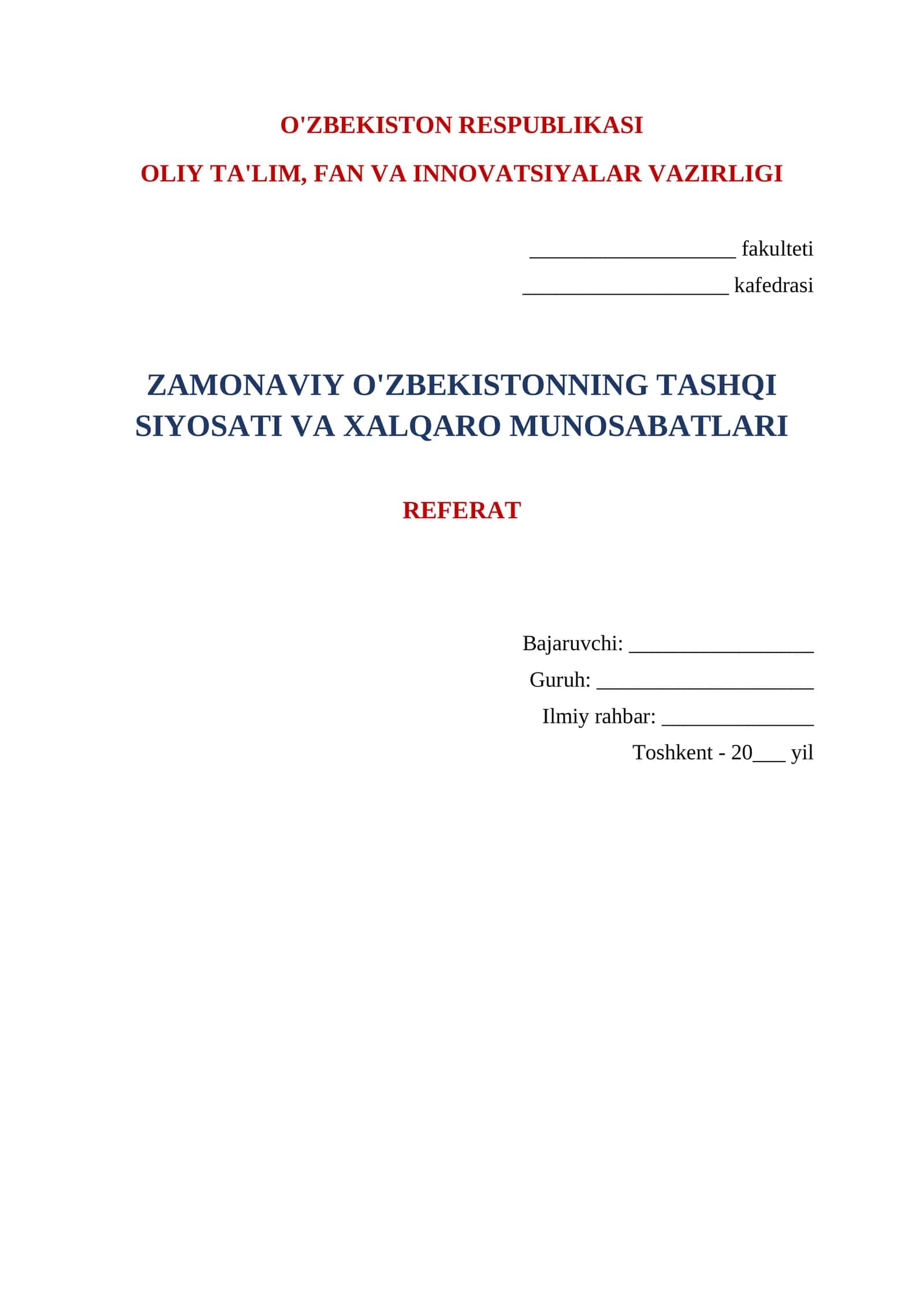 O'ZBEKISTONNING TASHQI SIYOSATI VA XALQARO MUNOSABATLARI 1