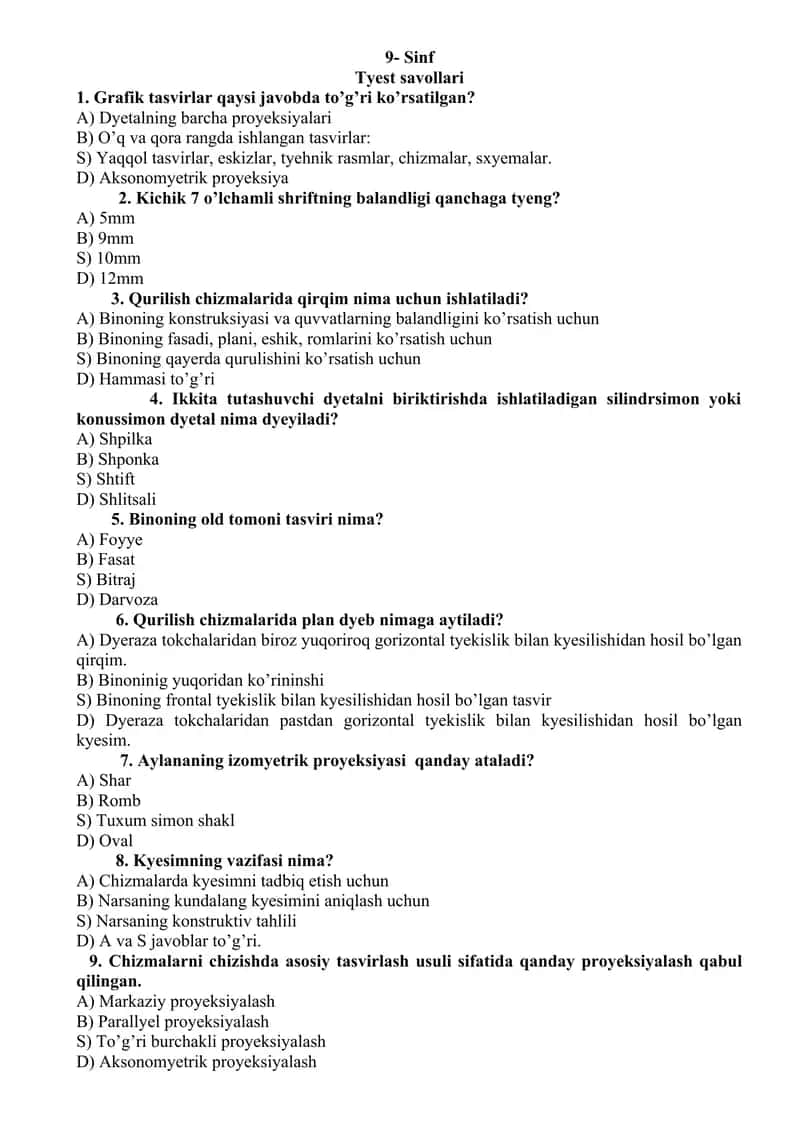 Chizmachilik test 1