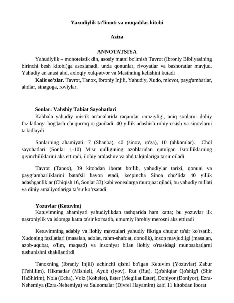 Yaxudiylik ta'limoti va muqaddas kitobi 1