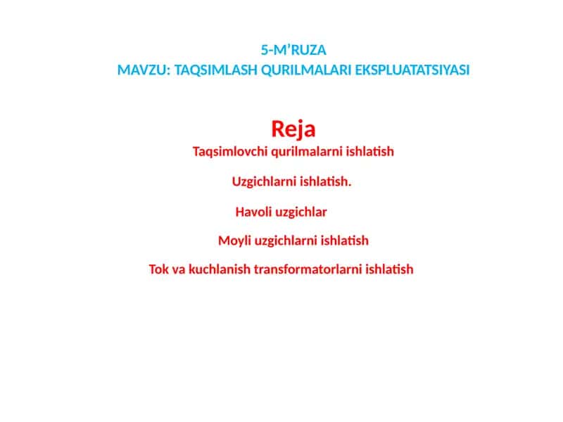 TAQSIMLASH QURILMALARI EKSPLUATATSIYASI 1