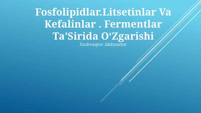Fosfolipidlar.Litsetinlar Va Kefalinlar. Fermentlar TaʼSirida OʻZgarishi 1