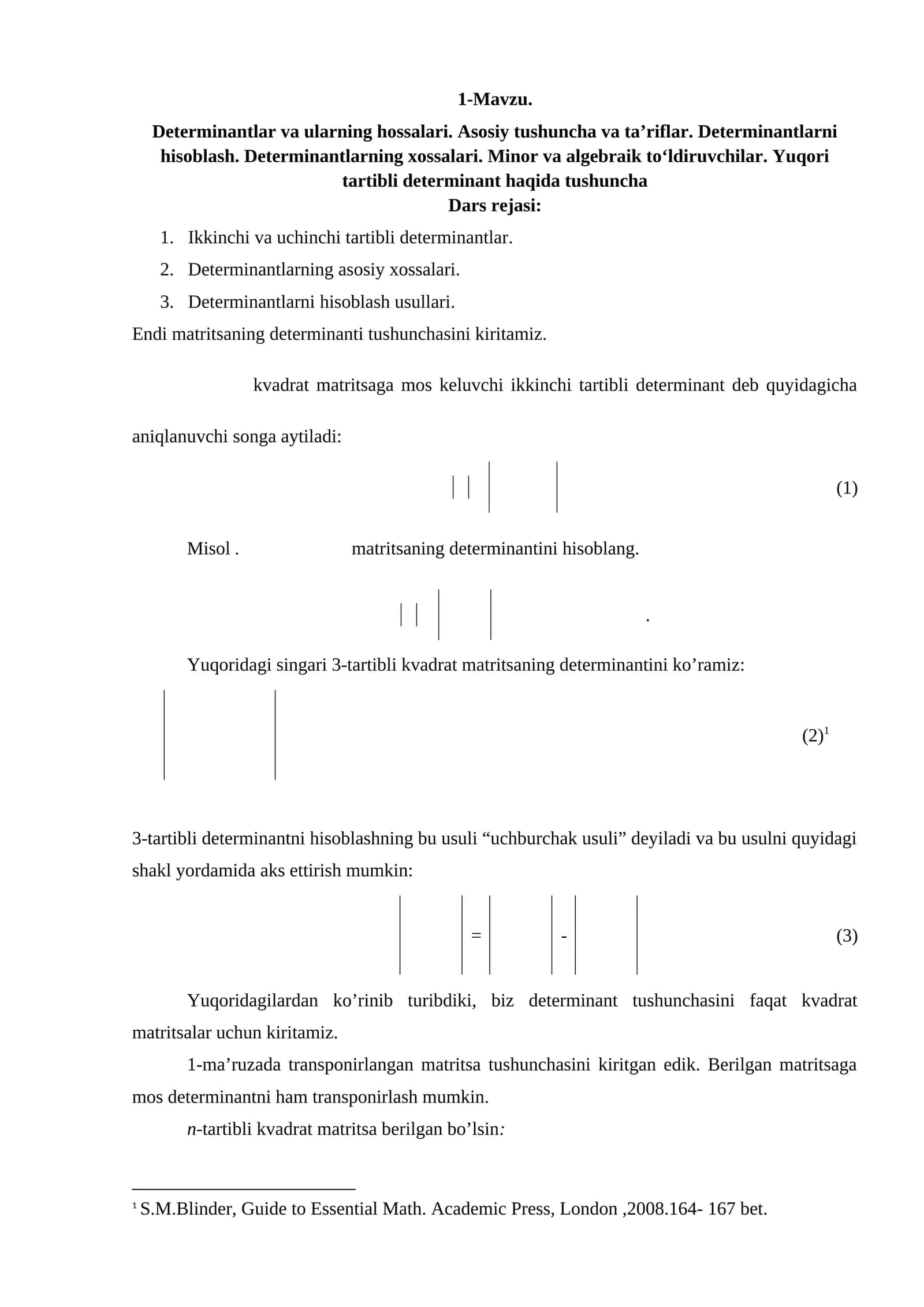 Determinantlar va ularning hossalari 1