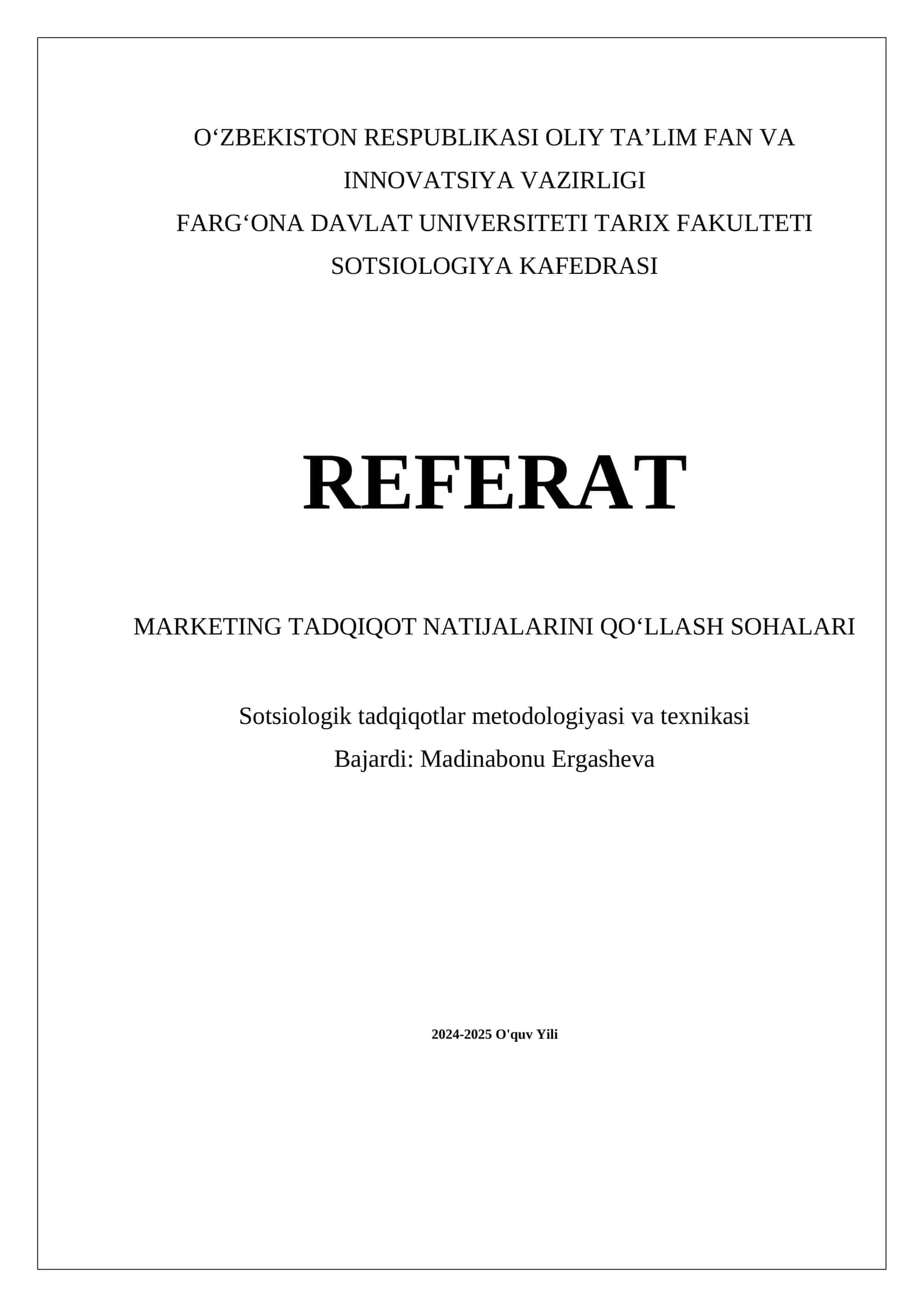 MARKETING TADQIQOT NATIJALARINI QOʻLLASH SOHALARI 1