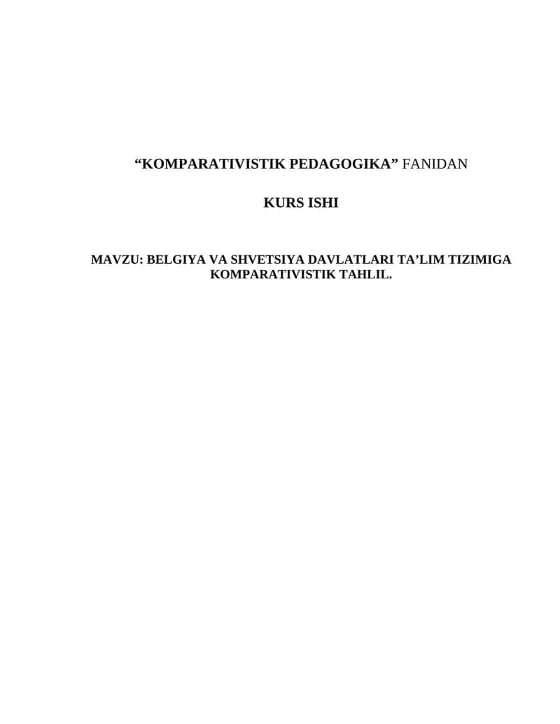 KOMPARATIVISTIK PEDAGOGIKA FANIDAN KURS ISHI 1