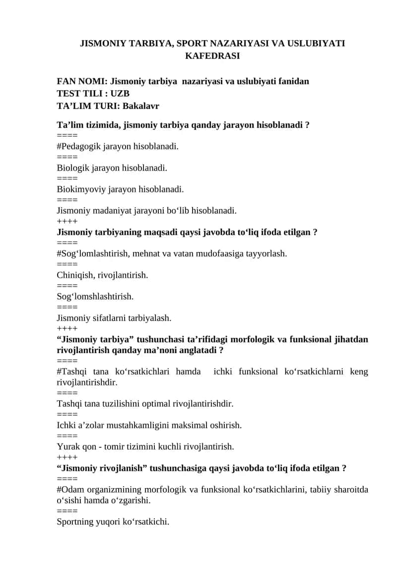Jismoniy tarbiya, sport nazariyasi va uslubiyati kafedrasi 1