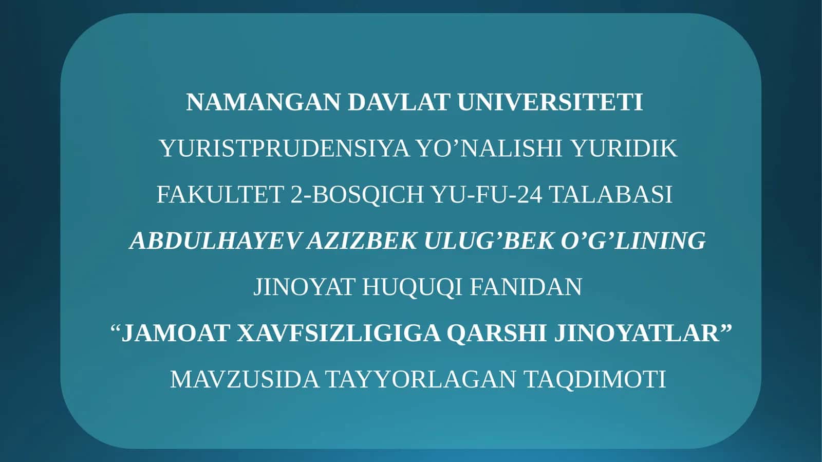 JAMOAT XAVFSIZLIGIGA QARSHI JINOYATLAR 1